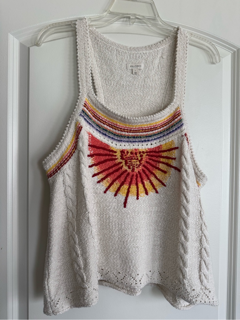 PILCRO Sunshine Motif Fringed Crop Sweater Tank Top - Large - Picture 6 of 9